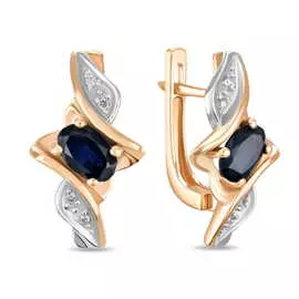 Золотые Серьги c бриллиантами и сапфирами