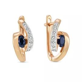 Золотые Серьги c бриллиантами и сапфирами