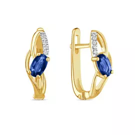 Золотые серьги c бриллиантами и сапфирами