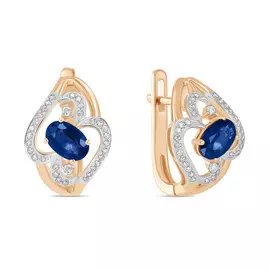 Золотые Серьги c бриллиантами и сапфирами