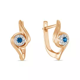 Золотые серьги c бриллиантами и сапфирами