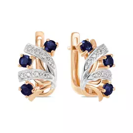 Золотые серьги c бриллиантами и сапфирами