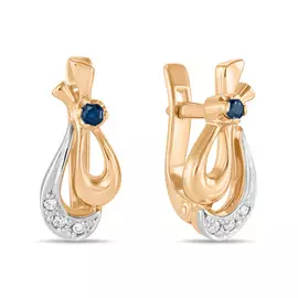 Золотые серьги c бриллиантами и сапфирами