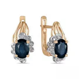 Золотые серьги c бриллиантами и сапфирами