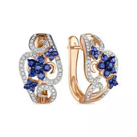 Золотые серьги c бриллиантами и сапфирами