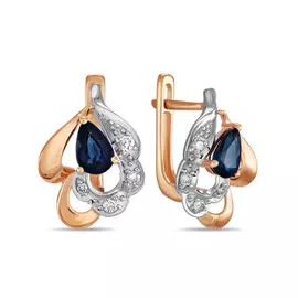 Золотые Серьги c бриллиантами и сапфирами