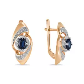 Золотые серьги c бриллиантами и сапфирами