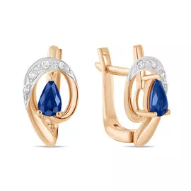 Золотые серьги c бриллиантами и сапфирами