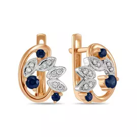 Золотые серьги c бриллиантами и сапфирами