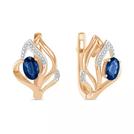 Золотые Серьги c бриллиантами и сапфирами