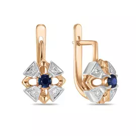 Золотые серьги c бриллиантами и сапфирами