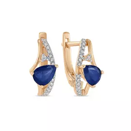 Золотые серьги c бриллиантами и сапфирами