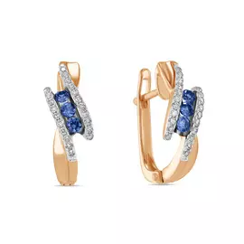 Золотые серьги c бриллиантами и сапфирами