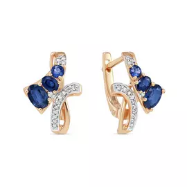 Золотые серьги c бриллиантами и сапфирами