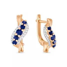 Золотые серьги c бриллиантами и сапфирами