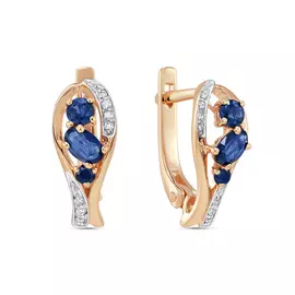 Золотые серьги c бриллиантами и сапфирами