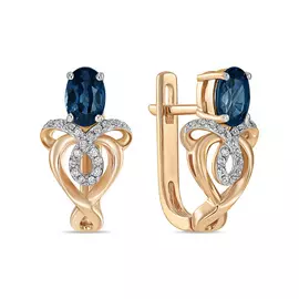 Золотые Серьги c бриллиантами и сапфирами