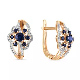 Золотые Серьги c бриллиантами и сапфирами