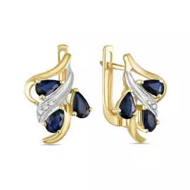 Золотые серьги c бриллиантами и сапфирами