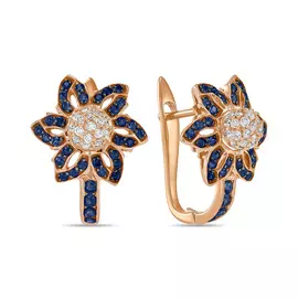 Золотые серьги c бриллиантами и сапфирами