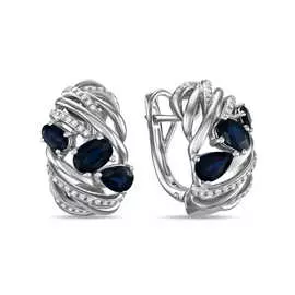 Золотые Серьги c бриллиантами и сапфирами