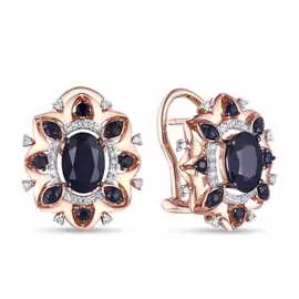 Золотые серьги c бриллиантами и сапфирами