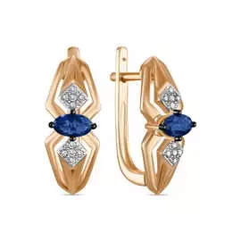 Золотые серьги c бриллиантами и сапфирами