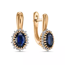 Золотые серьги c бриллиантами и сапфирами