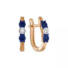 Золотые серьги c бриллиантами и сапфирами