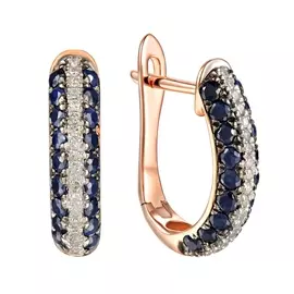 Золотые серьги c бриллиантами и сапфирами