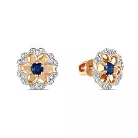 Золотые серьги c бриллиантами и сапфирами