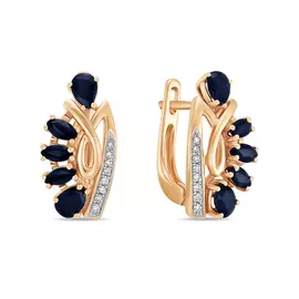 Золотые серьги c бриллиантами и сапфирами