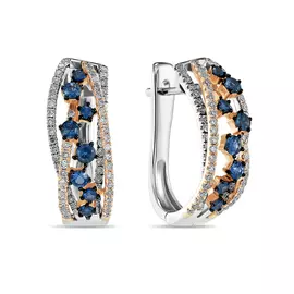 Золотые Серьги c бриллиантами и сапфирами