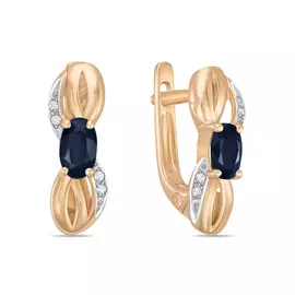 Золотые серьги c бриллиантами и сапфирами