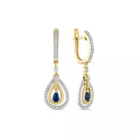 Золотые Серьги c бриллиантами и сапфирами