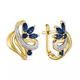 Золотые Серьги c бриллиантами, сапфирами и цветными сапфирами