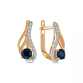 Золотые Серьги c бриллиантами и сапфирами