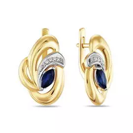 Золотые Серьги c бриллиантами и сапфирами