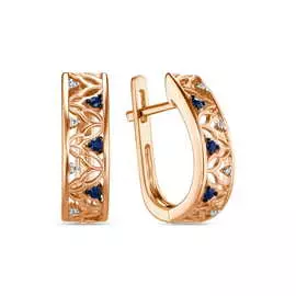 Золотые серьги c бриллиантами и сапфирами