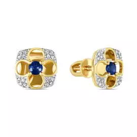 Золотые серьги c бриллиантами и сапфирами