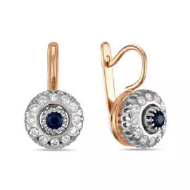 Золотые серьги c бриллиантами и сапфирами