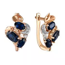 Золотые Серьги c бриллиантами и сапфирами