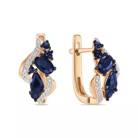 Золотые серьги c бриллиантами и сапфирами