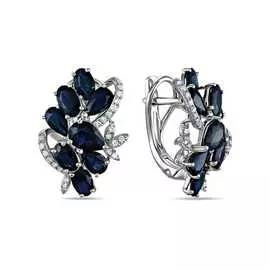 Золотые серьги c бриллиантами и сапфирами