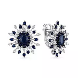 Золотые серьги c бриллиантами и сапфирами