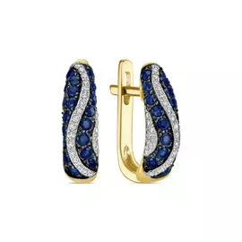 Золотые серьги c бриллиантами и сапфирами