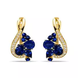 Золотые серьги c бриллиантами и сапфирами