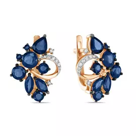 Золотые серьги c бриллиантами и сапфирами