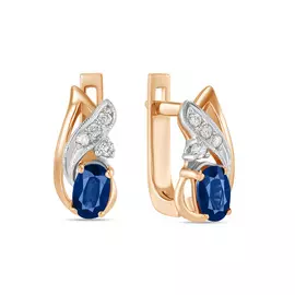 Золотые серьги c бриллиантами и сапфирами