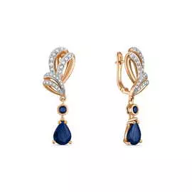 Золотые Серьги c бриллиантами и сапфирами